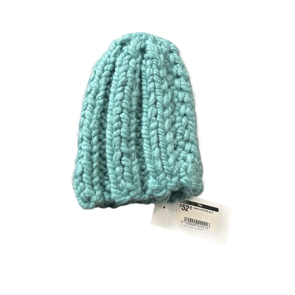 Kids On‎ The Moon Chunky Knit Beanie Hat Teal Blue Wool Acrylic Tiny